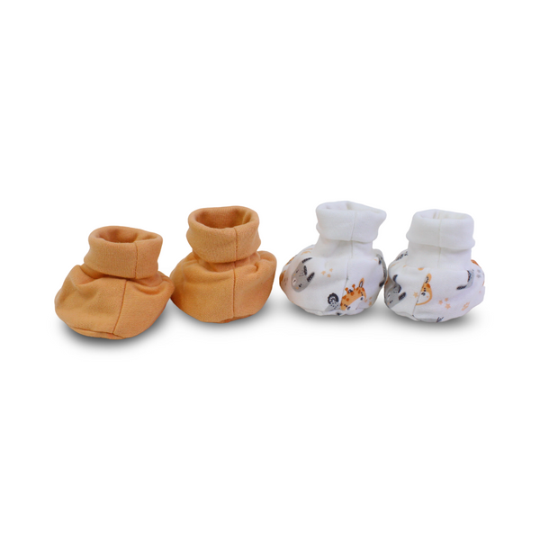 Baby Boys Cotton Footies – Salmon & Off-White (Pack Of 2)