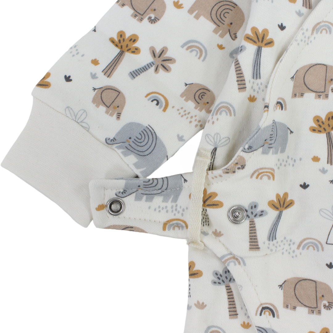 Baby Boys Cotton Footless Onesie – Off-White with Elephants Print