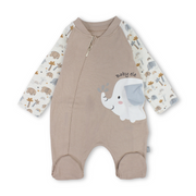 Baby Boys Cotton Baby Footie – Beige with Elephant Print