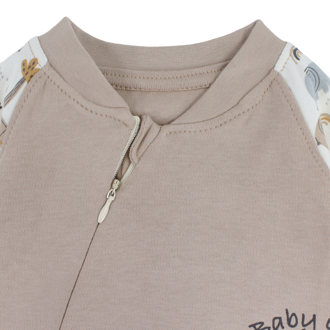 Baby Boys Cotton Baby Footie – Beige with Elephant Print