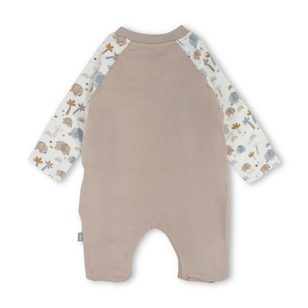 Baby Boys Cotton Baby Footie – Beige with Elephant Print