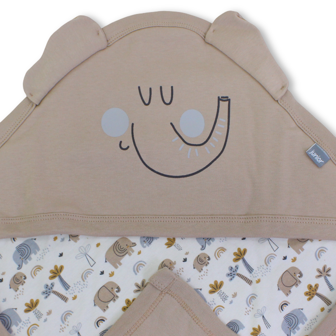 Cotton Baby Blanket – Beige with Elephant Print