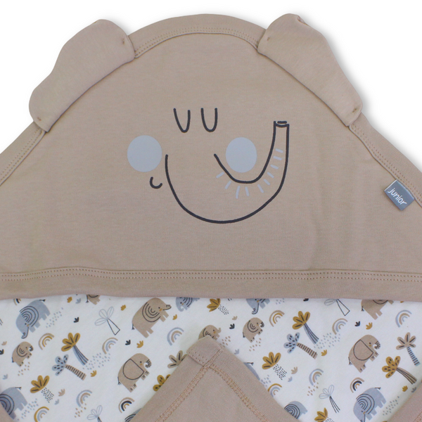Cotton Baby Blanket – Beige with Elephant Print