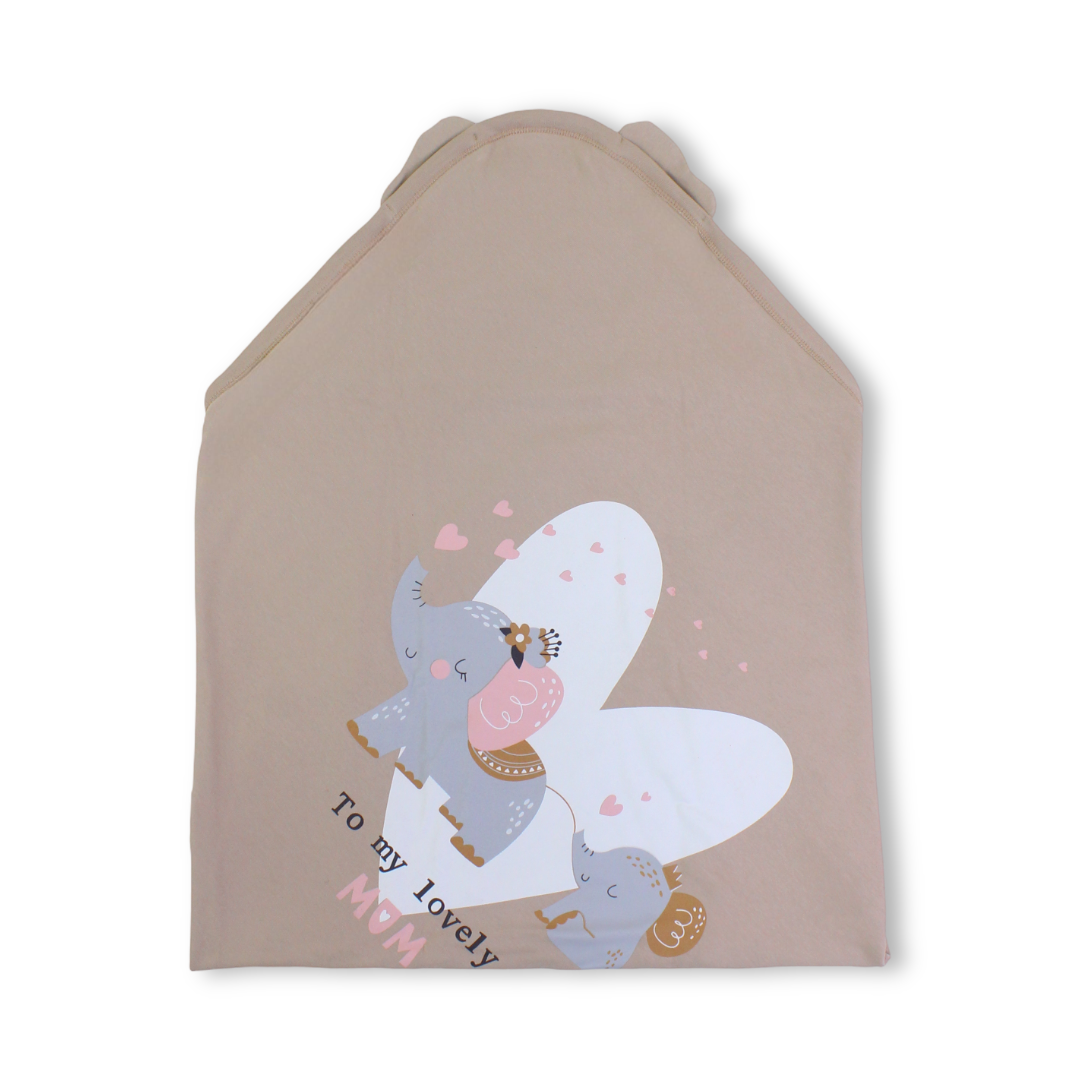 Cotton Baby Blanket – Beige with Elephant Print