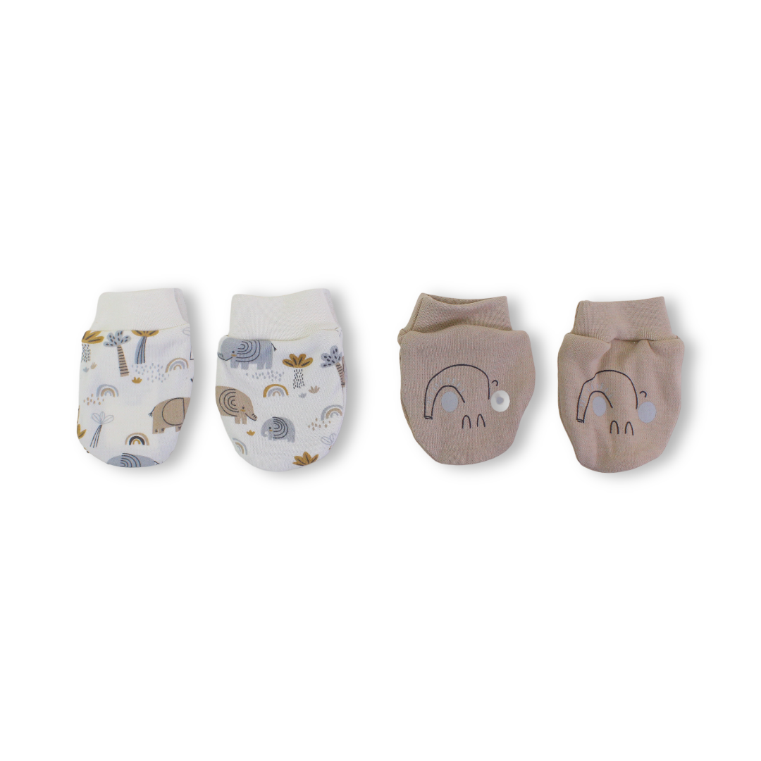 Baby Boys Cotton Hand Mittens – Beige & Off-White (Pack Of 2)