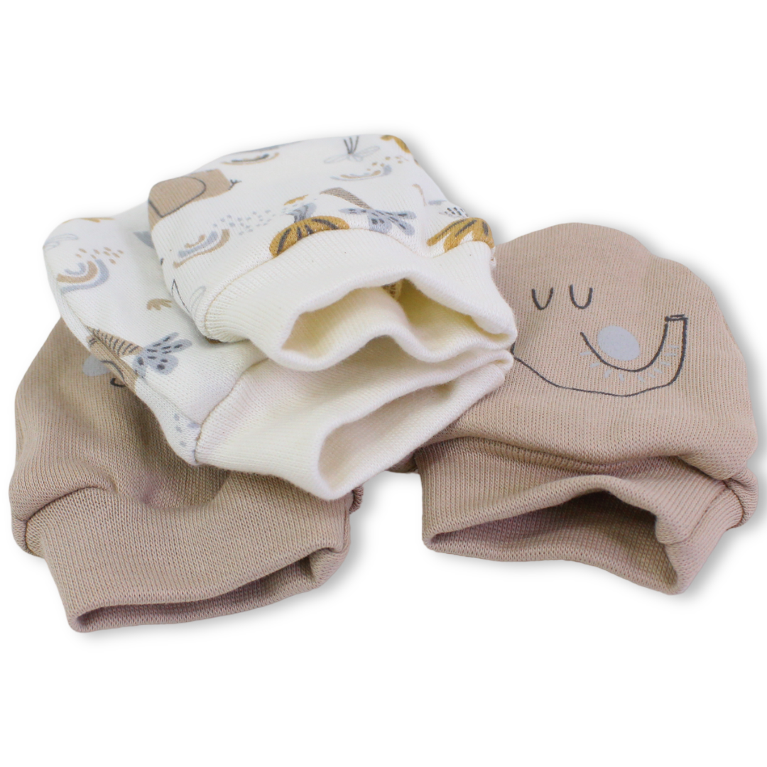 Baby Boys Cotton Hand Mittens – Beige & Off-White (Pack Of 2)