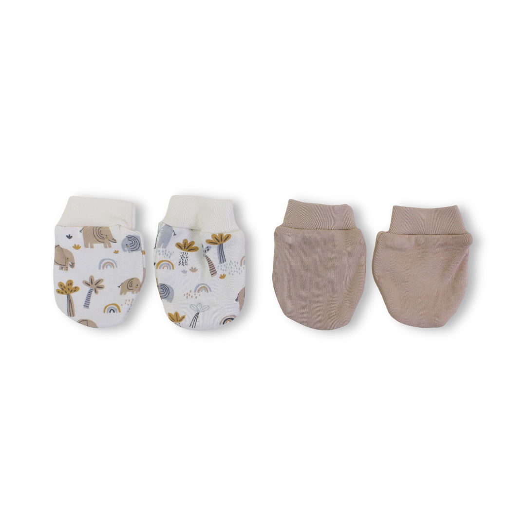 Baby Boys Cotton Hand Mittens – Beige & Off-White (Pack Of 2)