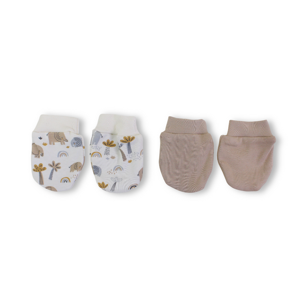 Baby Boys Cotton Hand Mittens – Beige & Off-White (Pack Of 2)