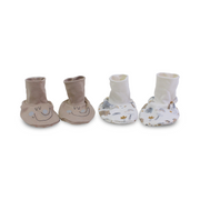 Baby Boys Cotton Footies – Beige & Off-White (Pack Of 2)