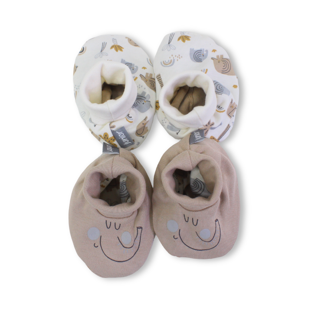 Baby Boys Cotton Footies – Beige & Off-White (Pack Of 2)