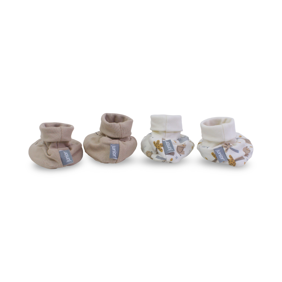 Baby Boys Cotton Footies – Beige & Off-White (Pack Of 2)