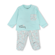 Baby Boys Cotton Pajama – Aqua with "Mr Bunny" Print