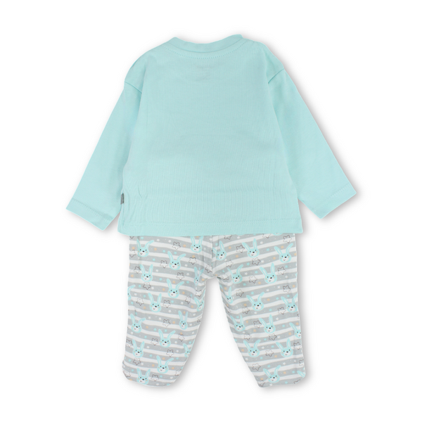 Baby Boys Cotton Pajama – Aqua with "Mr Bunny" Print