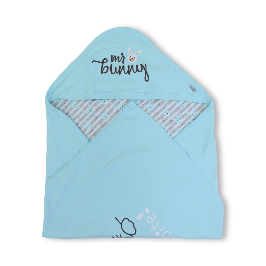 Baby Hooded Blanket – Baby Blue with Bunny Print