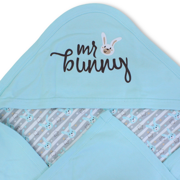 Baby Hooded Blanket – Baby Blue with Bunny Print