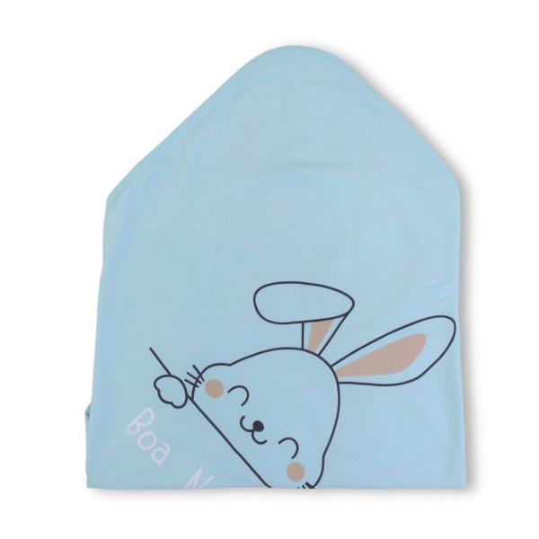 Baby Hooded Blanket – Baby Blue with Bunny Print