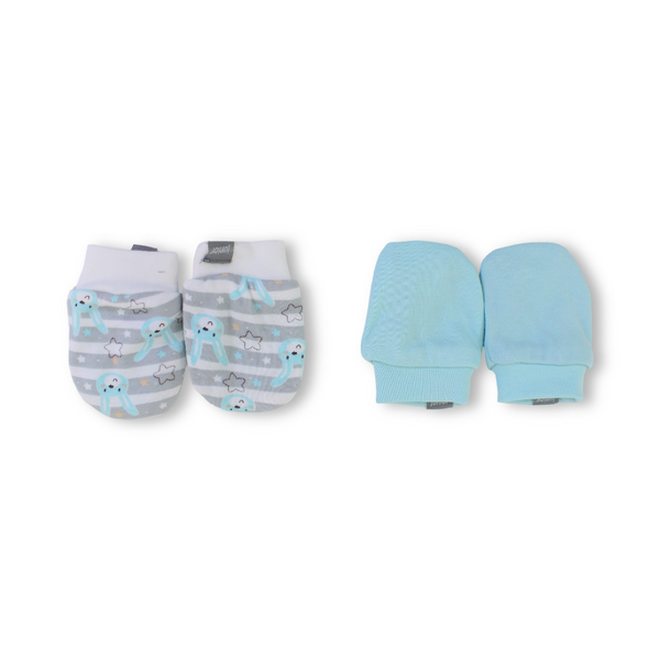 Baby Boys Cotton Hand Mittens – Aqua & Grey (Pack Of 2)