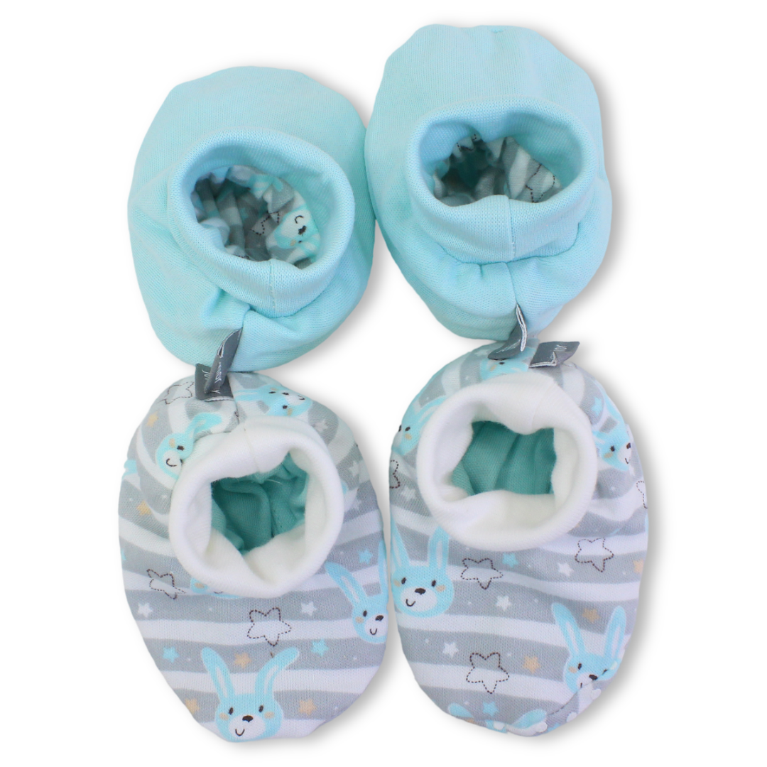 Baby Boys Cotton Footies – Aqua & Grey (Pack Of 2)