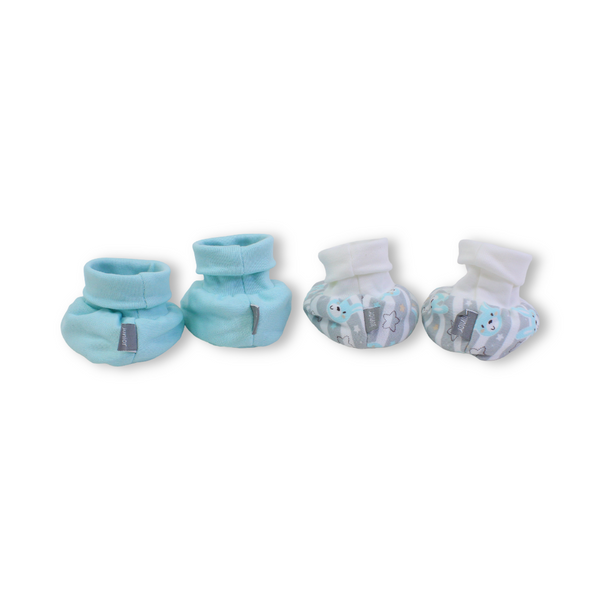 Baby Boys Cotton Footies – Aqua & Grey (Pack Of 2)