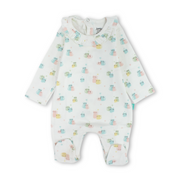 Baby Girls Cotton Baby Footie – Off-White with Cats Print