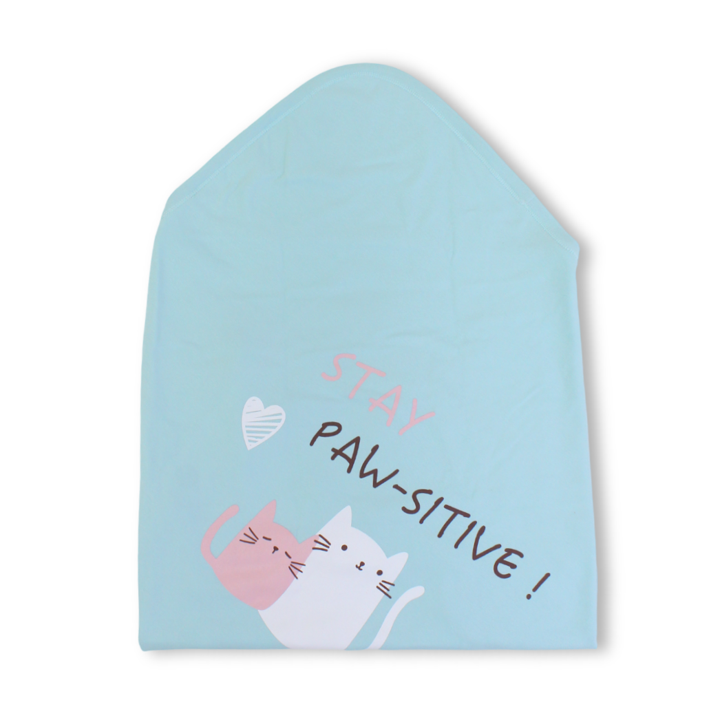 Cotton Baby Blanket – Aqua with "Pretty Kitty" Print