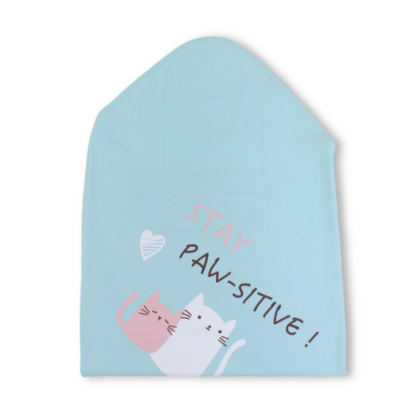 Cotton Baby Blanket – Aqua with "Pretty Kitty" Print