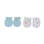 Baby Girls Cotton Hand Mittens – Aqua & Off-White (Pack Of 2)