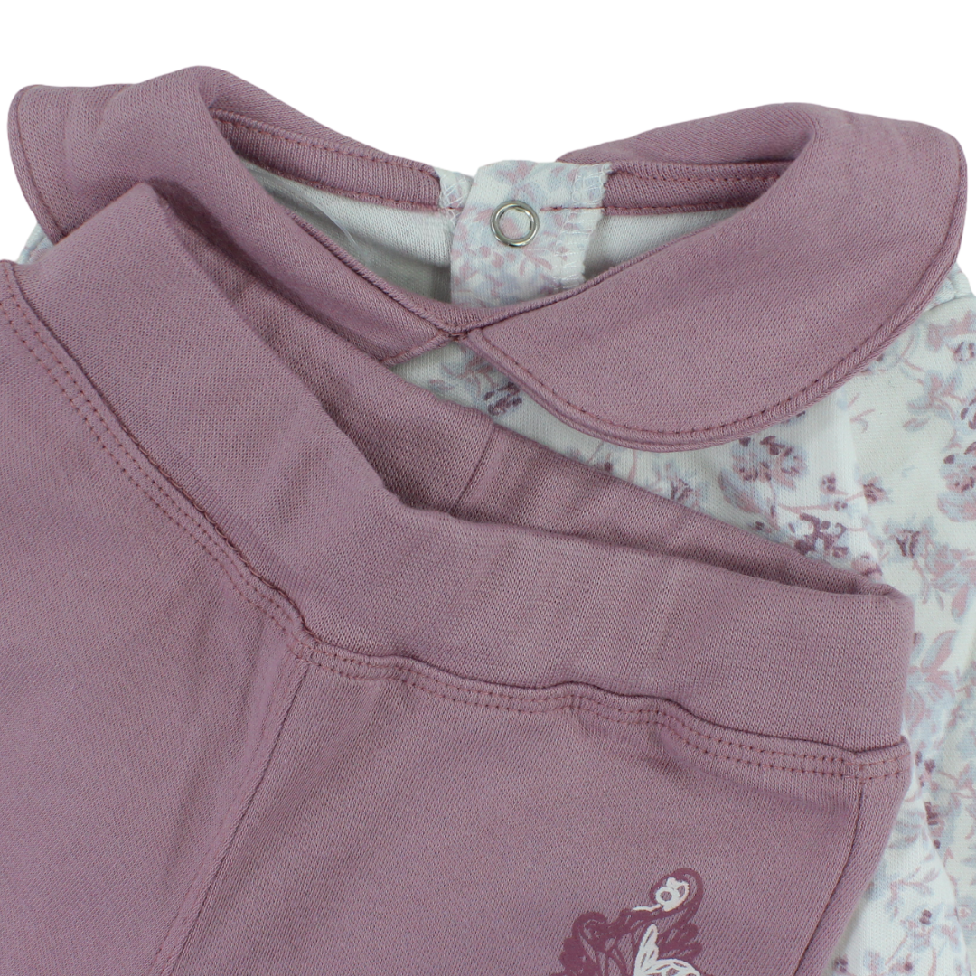 Baby Girls Cotton Pajama – Dusty Pink with Flowers Print