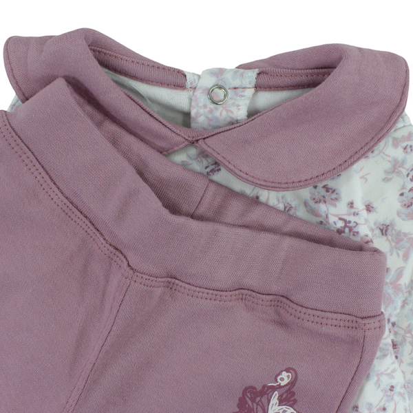 Baby Girls Cotton Pajama – Dusty Pink with Flowers Print
