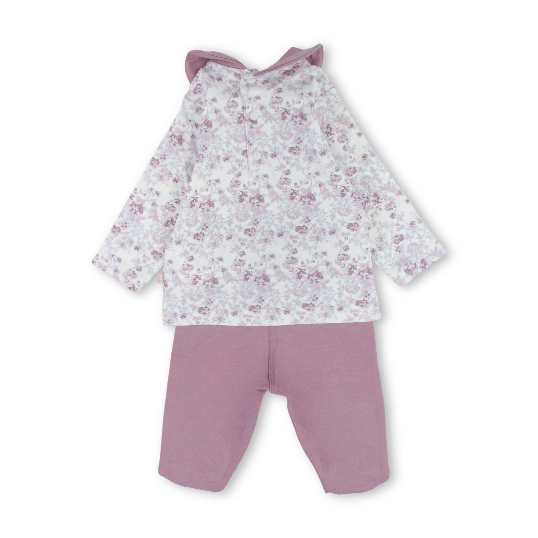 Baby Girls Cotton Pajama – Dusty Pink with Flowers Print
