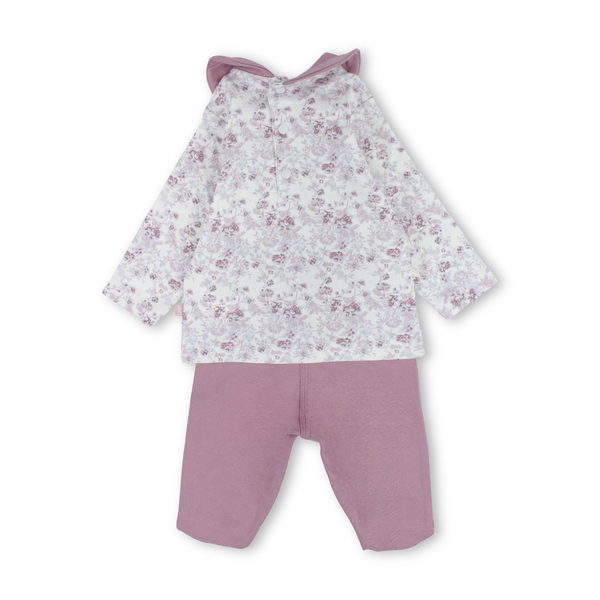 Baby Girls Cotton Pajama – Dusty Pink with Flowers Print