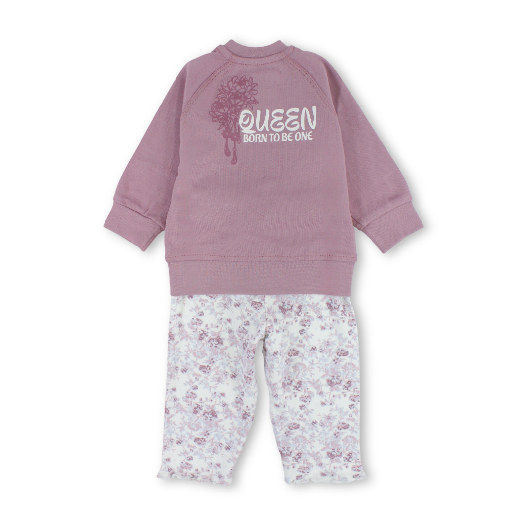 Baby Girls Cotton Pajama – Dusty Pink with "A Queen Born to Be Unique" Print