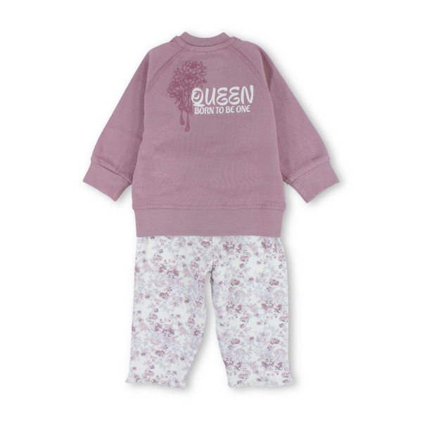 Baby Girls Cotton Pajama – Dusty Pink with "A Queen Born to Be Unique" Print