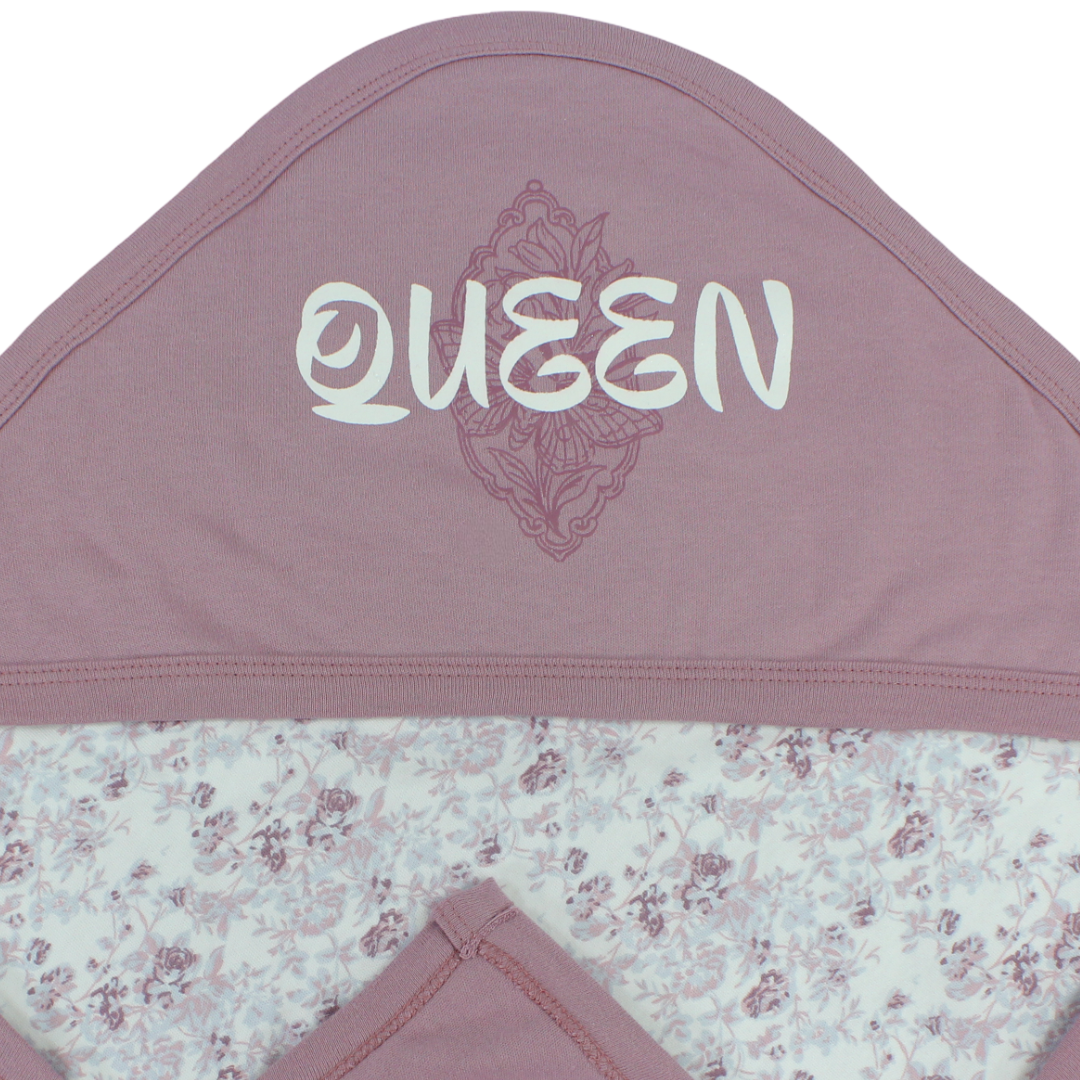 Cotton Baby Blanket – Dusty Pink with "Queen" Print