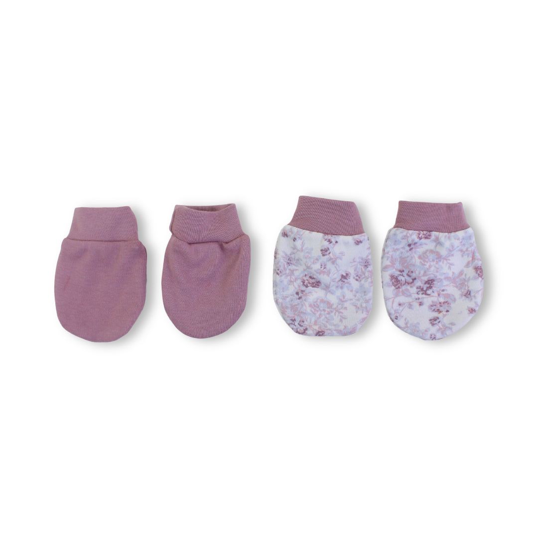 Baby Girls Cotton Hand Mittens – Dusty Pink & Off-White (Pack Of 2)