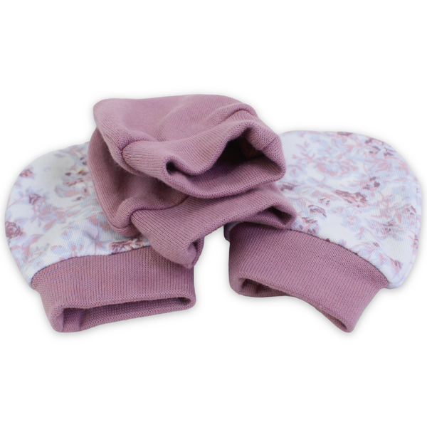 Baby Girls Cotton Hand Mittens – Dusty Pink & Off-White (Pack Of 2)