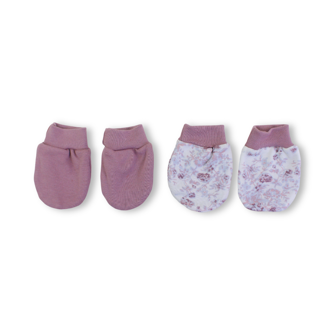 Baby Girls Cotton Hand Mittens – Dusty Pink & Off-White (Pack Of 2)