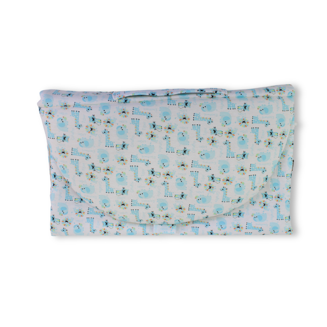 Baby Portable Mattress – White & Baby Blue Animal Print