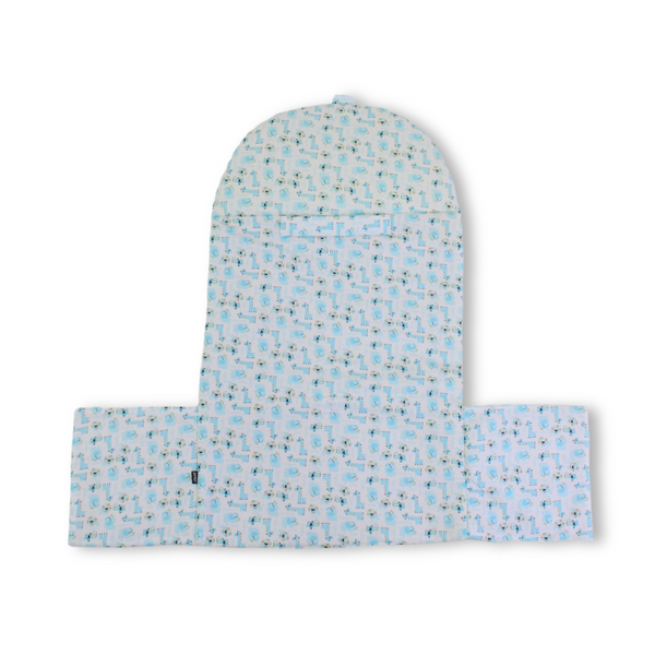Baby Portable Mattress – White & Baby Blue Animal Print