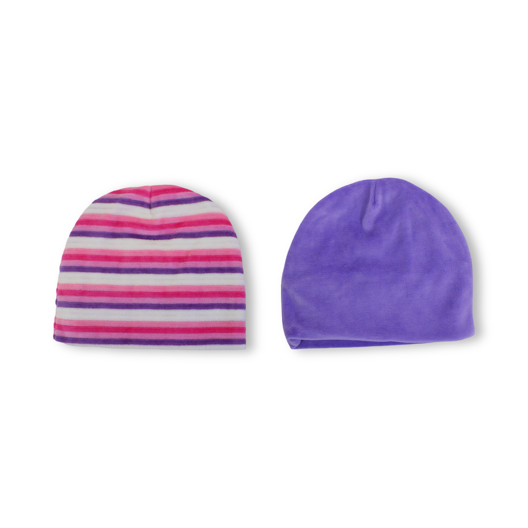 Baby Girls Velvet Beanie (Pack Of 2)