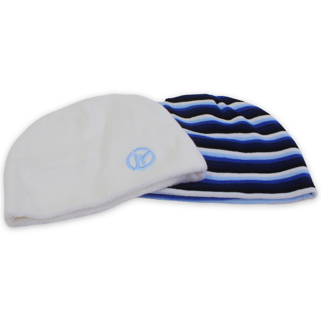Baby Boys Velvet Beanie – Off-White & Blue (Pack Of 2)