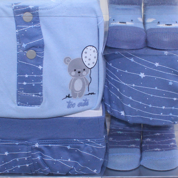 Baby Gift Clothes Box Set – Blue with Bear & Star Print