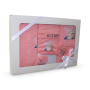 Baby Girls Cotton Gift Clothes Box – Pink with "Hello Baby" Print (5 Pcs)