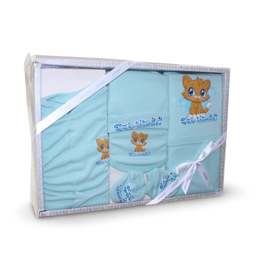 Baby Gift Clothes Box Set – Baby Blue with Cat Print