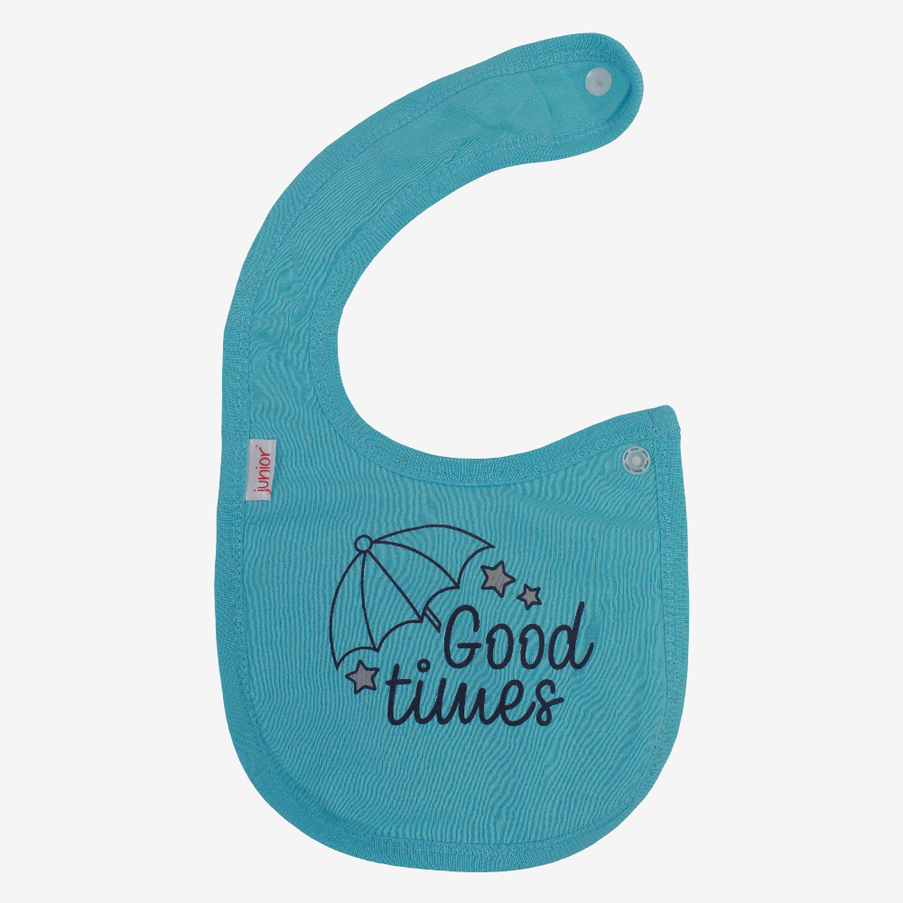 Baby Bib – Aqua with "Good Times" Design
