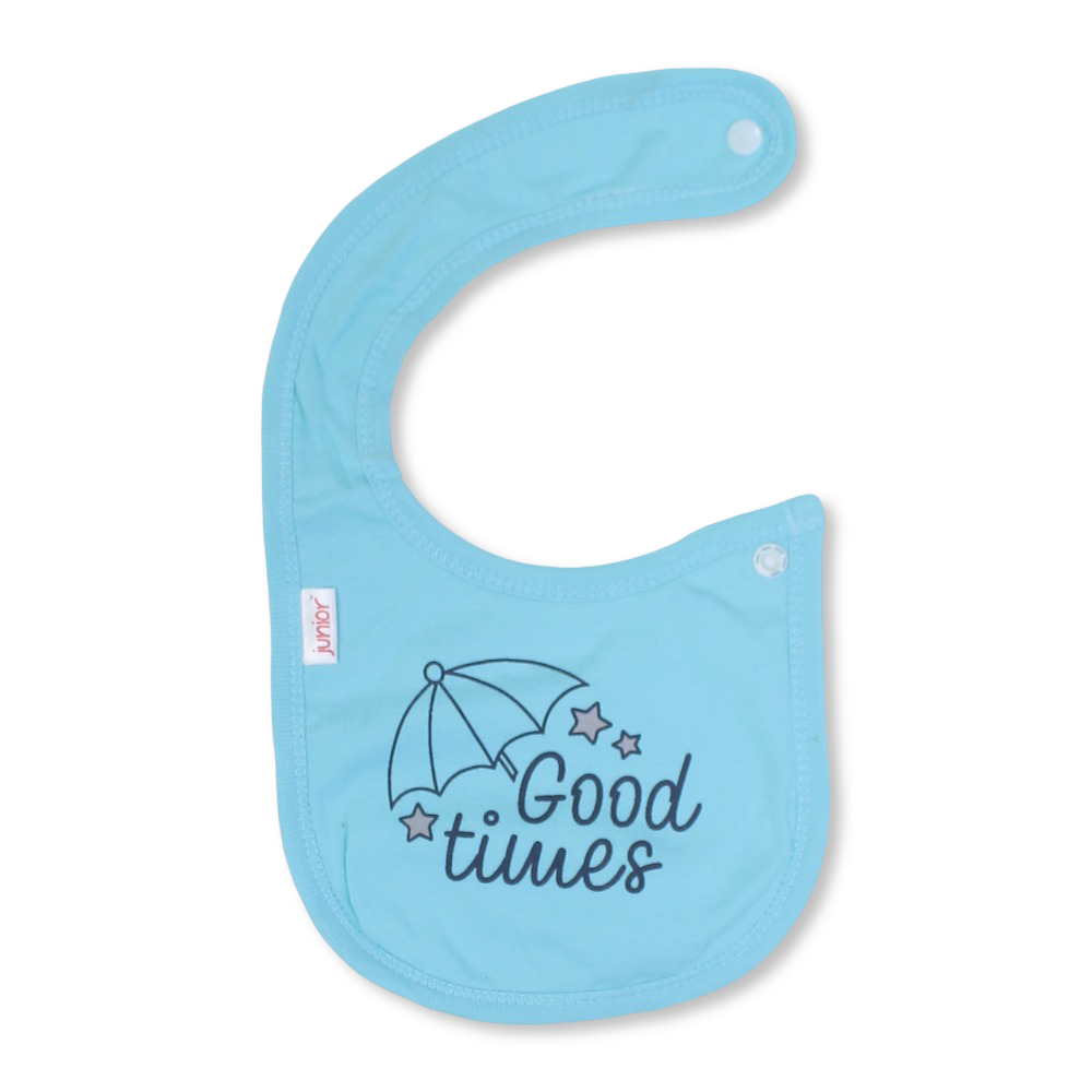 Cotton Baby Bib – Aqua with "Good Times" Design