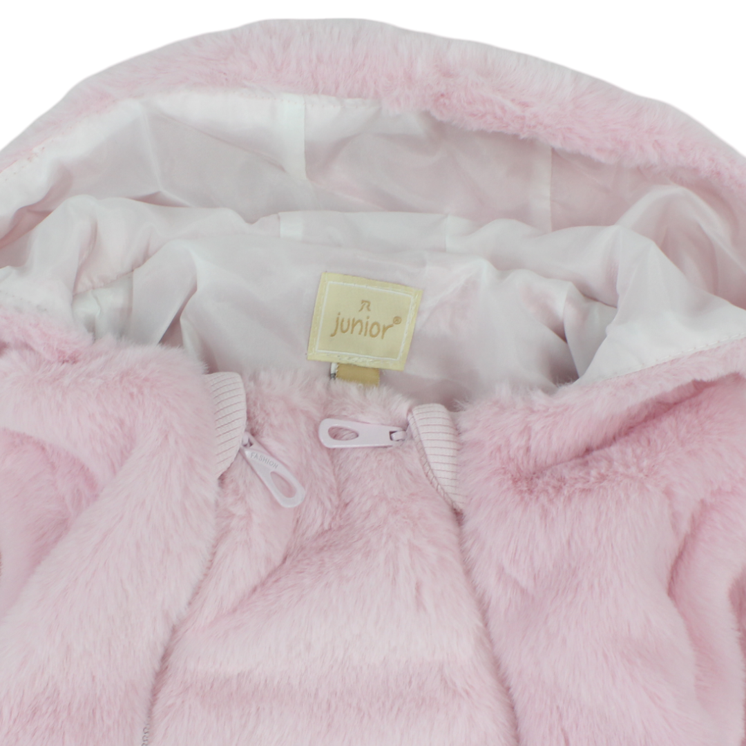 Baby Girls Fleece Hooded Baby Footie – Pink with Fur Print