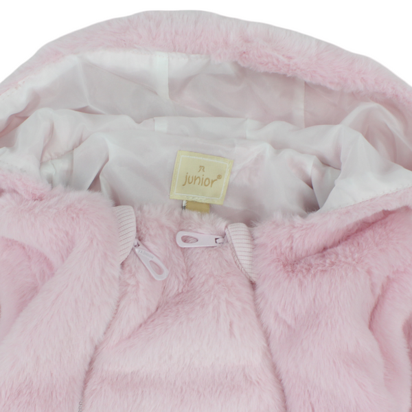 Baby Girls Fleece Hooded Baby Footie – Pink with Fur Print