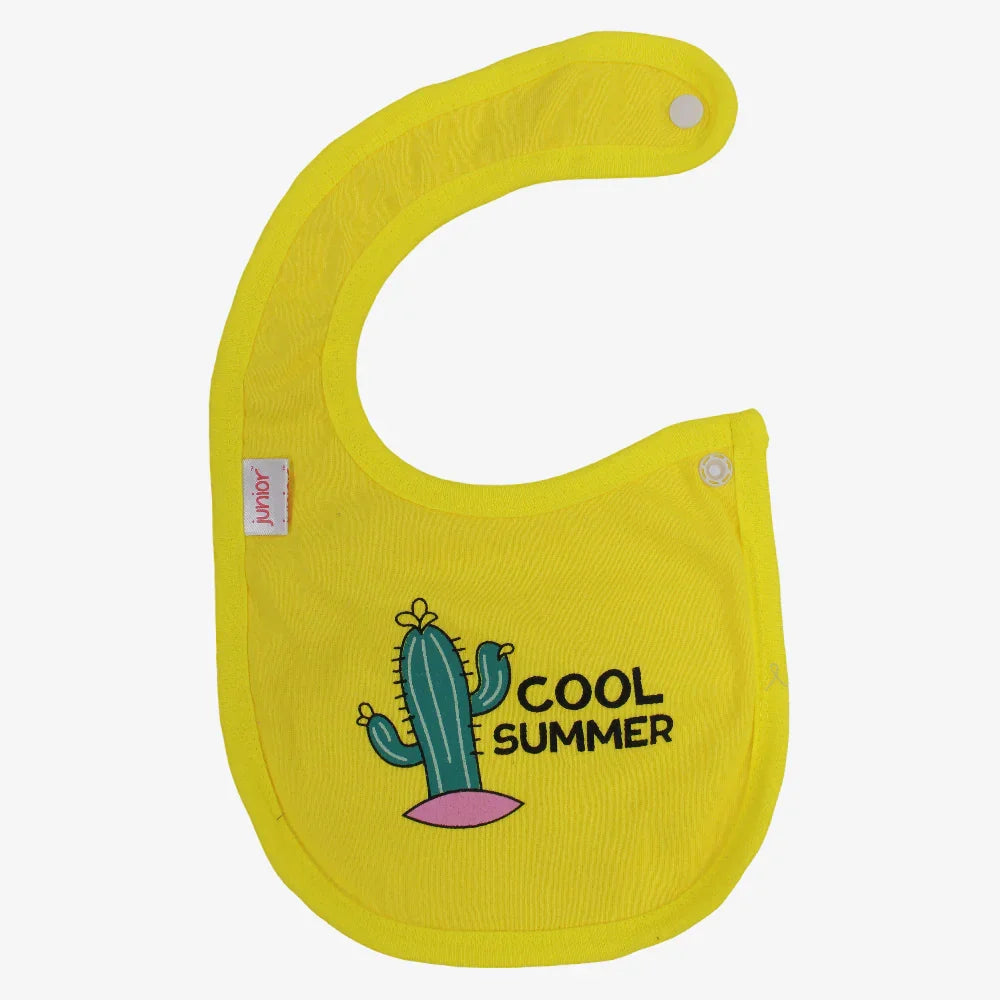 Baby Cotton Bib – Yellow with "Cool Summer" Design