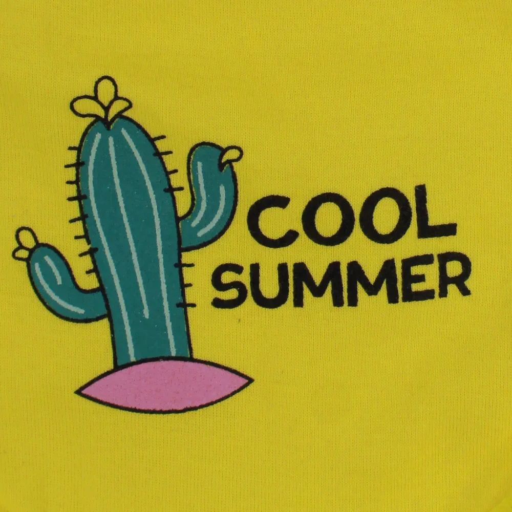 Baby Cotton Bib – Yellow with "Cool Summer" Design